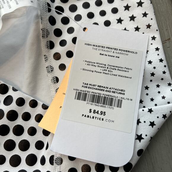 NWT Fabletics Powerhold Legging Sports Bra White Black Stars Dots Set Sz XXL - Picture 7 of 9